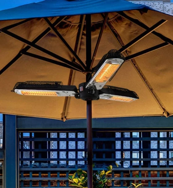1500W Foldable Electric Patio Heater Umbrella with 3 Heating Panels; for Pergola Outdoor or Gazabo Parasol